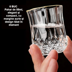 Set 6 pahare shot MADGENIX, 55ml, sticla transparenta cu margine aurie – eleganta si rafinament