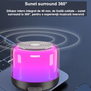 Boxa portabila Bluetooth MADGENIX, lumini LED multicolore, bass puternic, design compact