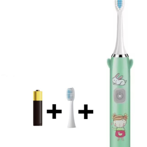 Periuta de dinti electrica MADGENIX pentru copii, 2 capete, 5 viteze, baterie AA, verde deschis – prospetime si distractie la fiecare periaj