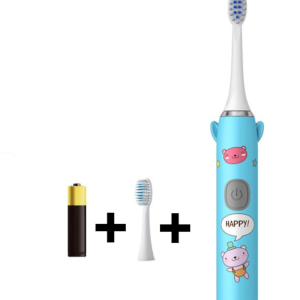 Periuta de dinti electrica MADGENIX pentru copii, 5 viteze, 2 capete, baterie AA, albastru deschis – curatare delicata si eficienta
