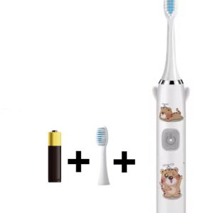 Periuta de dinti electrica MADGENIX pentru copii, 2 capete, 5 moduri de curatare, baterie AA, alb – igiena zilnica cu stil minimalist