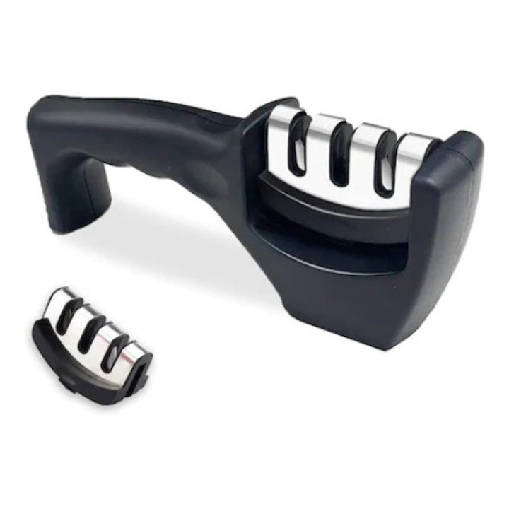 Ascutitor cutite, Otel /Ceramica/Piatra diamant, 3 Trepte, Negru - imagine 2
