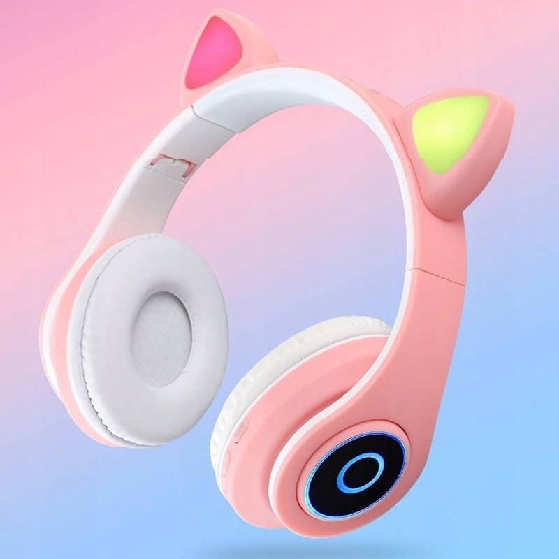 Casti audio over-ear B39, Microfon, Bluetooth, AUX, Model Urechi Pisica cu Lumini LED - imagine 4