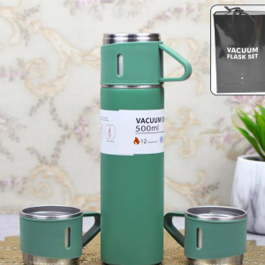 Set Termos Ecologic Inox perete dublu, durabilitate 12h, 500 ml + 3 cesti x 150ml