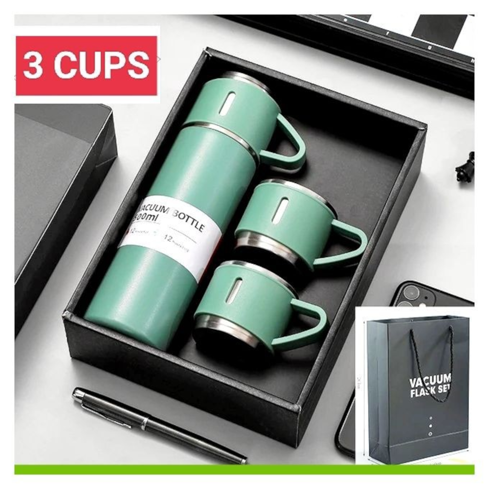 Set Termos Ecologic Inox perete dublu, durabilitate 12h, 500 ml + 3 cesti x 150ml - imagine 7