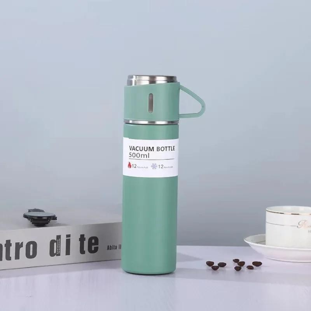 Set Termos Ecologic Inox perete dublu, durabilitate 12h, 500 ml + 3 cesti x 150ml - imagine 3