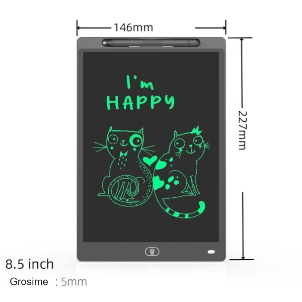 Tableta LCD de Desen si Scris 6 <b>Tableta de desenat</b> și scris <b>8.5 inch</b> cu tehnologie <b>LCD anti-radiații</b>, complet <b>reutilizabilă</b>. Dispune de funcție de <b>blocare</b> și <b>buton de șters</b>. Perfectă ca <b>jucărie educativă</b> și instrument de notițe. Carcasă <b>ABS rezistentă</b>.