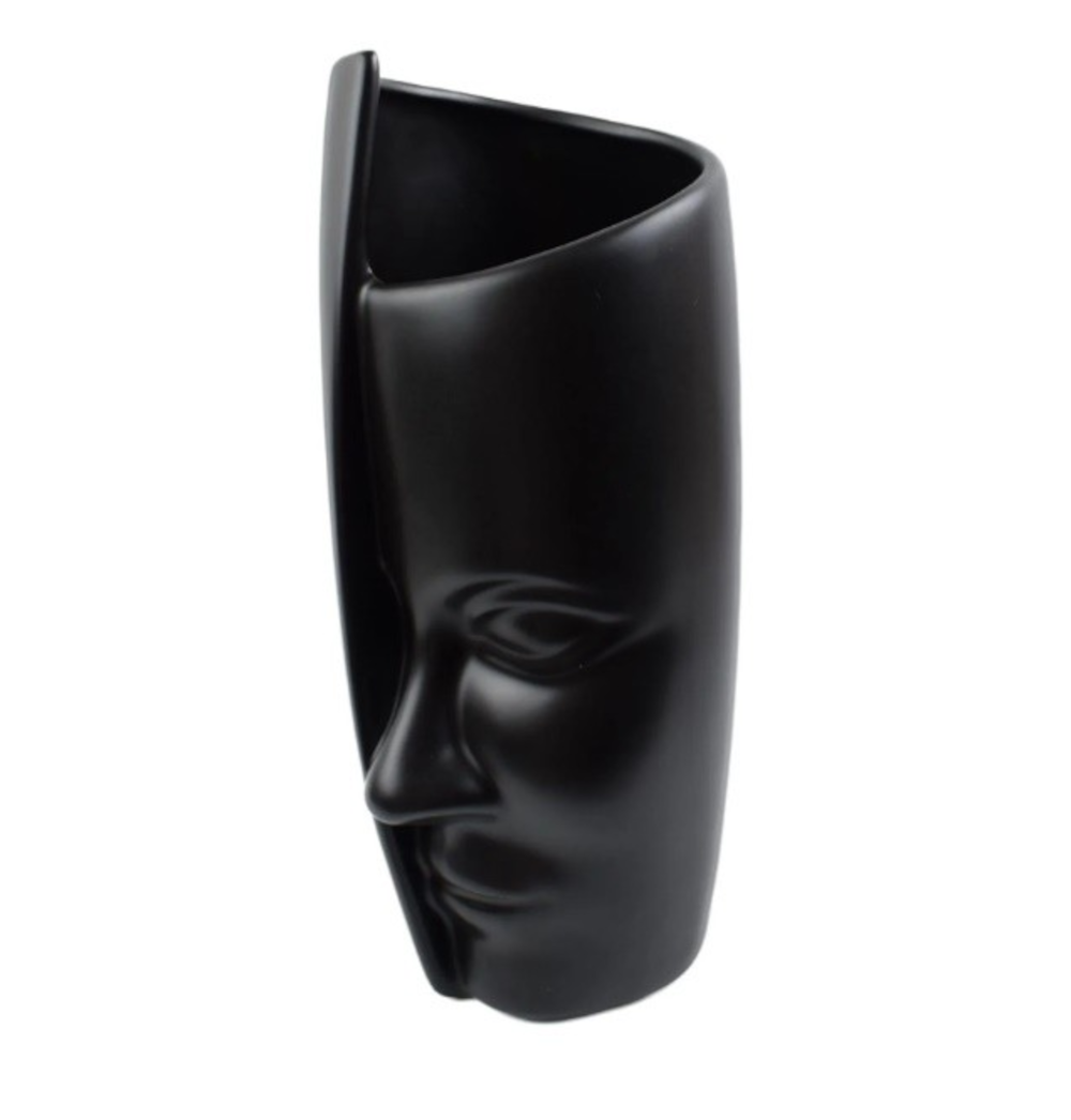 Vaza Venus Face, Negru, 31 cm, Ceramica - imagine 2