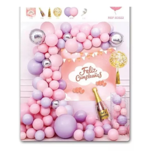 Set baloane pentru aniversari si diferite evenimente, petreceri, baby shower, gender reveal + panglica alba inscriptionata „Happy birthday” si tun de confetti 50 cm