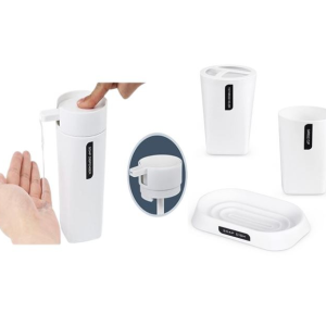 Set Accesorii Baie 4 Piese MADGENIX Plastic Alb Elegant pentru Organizare si Decor
