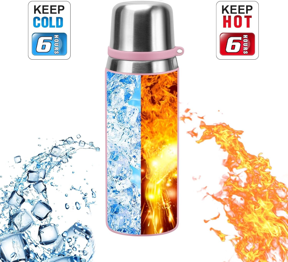 Termos MADGENIX 550ml Sticla din Otel Inoxidabil pentru Bauturi Calde si Reci Cana Termica de Calatorie, Pahar Sport Roz - imagine 4