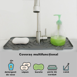 Protectie chiuveta, antistropi, MADGENIX din silicon, dimensiuni 37,1×13,5×1,4 cm culoare Gri