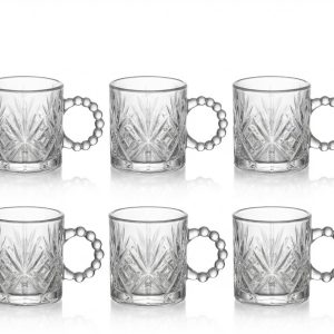 Set 6 Cesti Elegante din Sticla Cristalina MADGENIX, 110ml, Maner cu Bile si Design Texturat pentru Espresso sau Ceai
