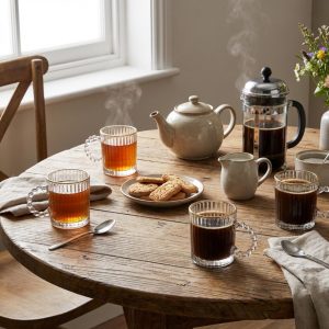Set 6 Cesti din Sticla Borosilicata MADGENIX, Margine Aurie, 115ml, Design Texturat, Maner cu Bile pentru Espresso sau Ceai