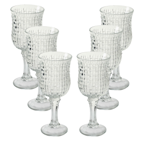 Set 6 Pahare cu Picior MADGENIX, 150ml, Design Texturat Vintage Pahare Elegante pentru Vin, Apa sau Suc, Transparent