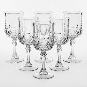 Set 6 Pahare cu Picior MADGENIX, 180ml, Cristal Glass Design Pahare Elegante pentru Vin, Sampanie sau Cocktail, Model Texturat Diamant
