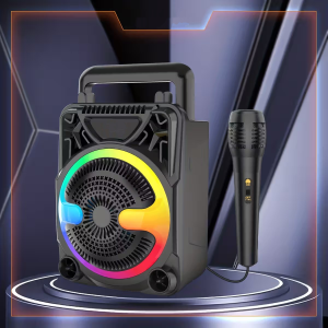 Boxa Portabila Karaoke MADGENIX, Mini Boxa Bluetooth 5.0 cu 1 Microfon Inclus, Lumini LED RGB, Functie TWS, Radio FM, Slot Card TF si USB