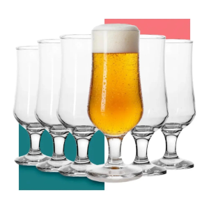 Pahare pentru Bere sau Cocktail MADGENIX, Set 6 Bucati, 385 ml, Sticla Rezistenta, Design Clasic Elegat, Ideale pentru Cadou sau Acasa