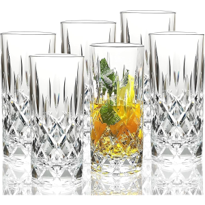 Set 6 pahare inalte Highball MADGENIX, Design Retro, capacitate 320ml, Sticla Premium, pentru apa, suc sau cocktail