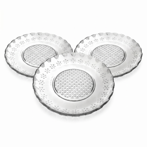Set 3 farfurii intinse din sticla MADGENIX, diametru 25.5 cm, pentru servire masa, friptura sau paste