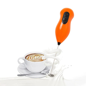 Spumant de lapte si cafea MADGENIX, Tel electric cu baterii, Mini mixer de mana din inox, 22×4.5 cm, Portocaliu