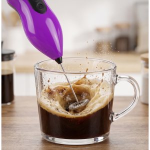 Spumant de lapte si cafea MADGENIX, Tel electric cu baterii, Mini mixer de mana din inox, 22×4.5 cm, Mov