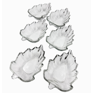 Set 6 boluri din sticla transparenta model frunza Verona pentru desert, inghetata si snacks MADGENIX