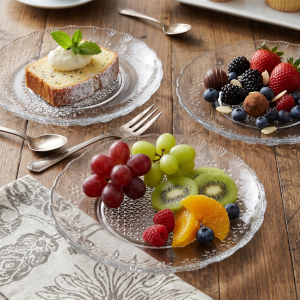 Set 6 farfurii intinse din sticla MADGENIX, diametru 20 cm, pentru servire desert, prajituri sau aperitiv