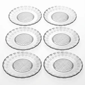 Set 6 farfurii intinse din sticla MADGENIX, diametru 20 cm, pentru servire desert, prajituri sau aperitiv
