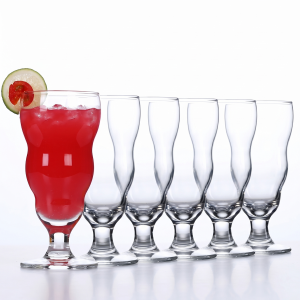 Set 6 pahare de sticla MADGENIX transparente pentru cocktail si desert din sticla model ondulat cu design modern si picior 200ml