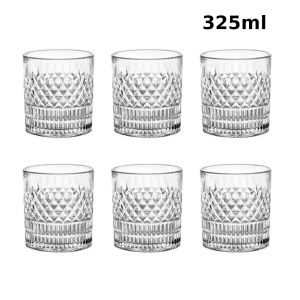 Set 6 pahare cristal MADGENIX Noble 325ml pentru whisky si bourbon, design elegant cu taieturi geometrice in relief, pahare tip tumbler masive ideal cadou