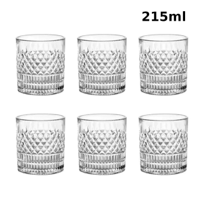 Set 6 pahare cristal MADGENIX Noble 215ml pentru whisky si bourbon, design elegant cu taieturi geometrice in relief, pahare tip tumbler joase ideal cadou