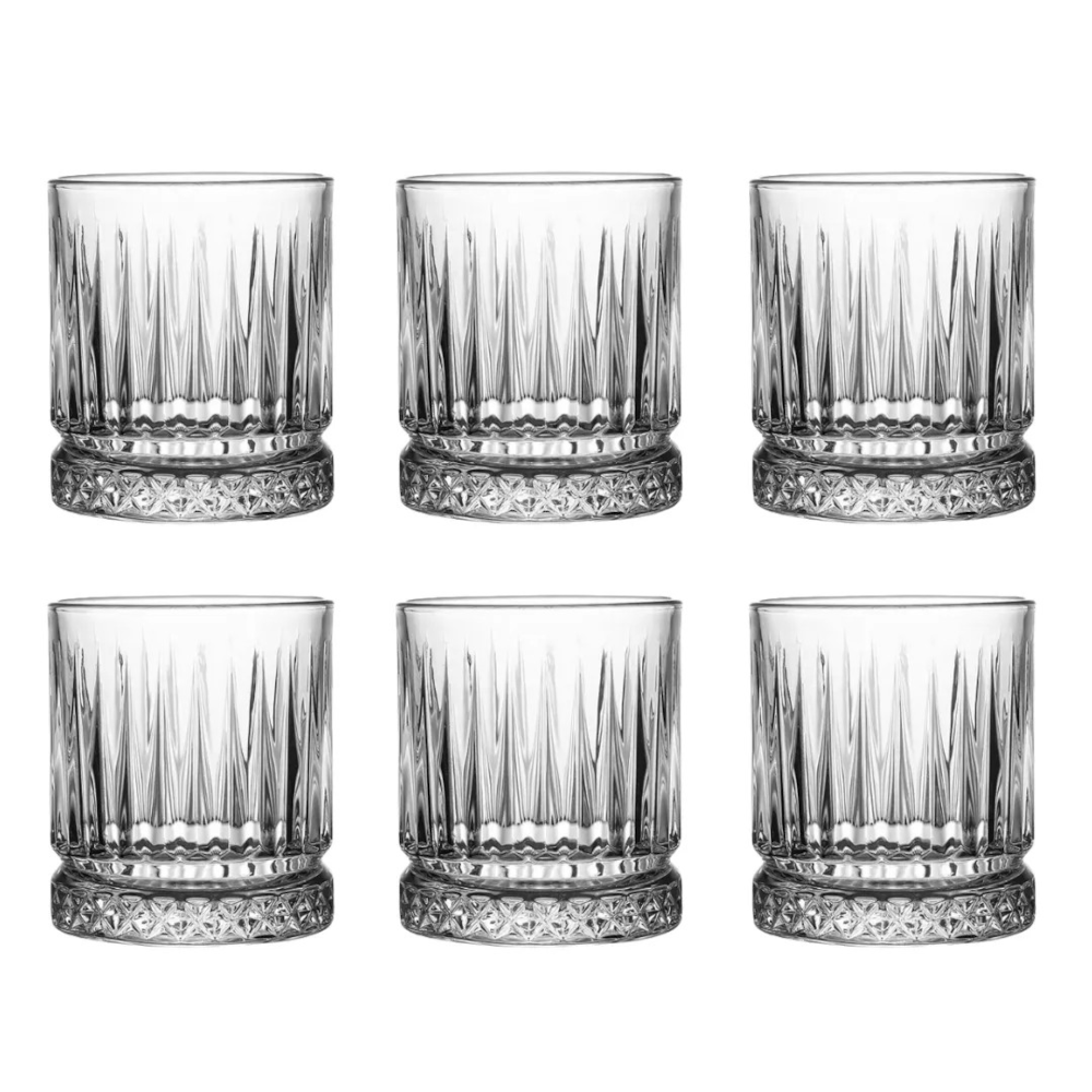 Ambalajul elegant al setului de 6 pahare cu design cu dungi verticale MADGENIX, ideal pentru un cadou deosebit.