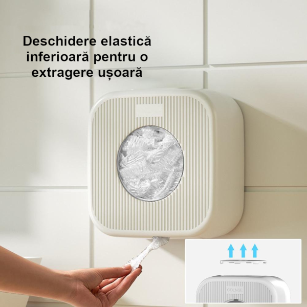 Organizator perete folie alimentară cu extragere inferioară elastică, montat pe perete