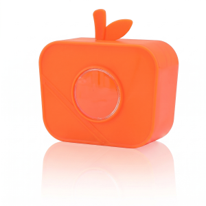 uport dispenser pungi plastic formă de măr, culoare portocaliu, fundal alb