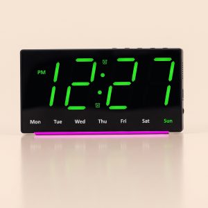 Ceas Digital LED de Perete si Birou Carcasa Neagra Lumina Verde Afisaj Data Ora Temperatura Dubla Alarma Lumina de Veghe Functie Snooze Decoratiune Casa