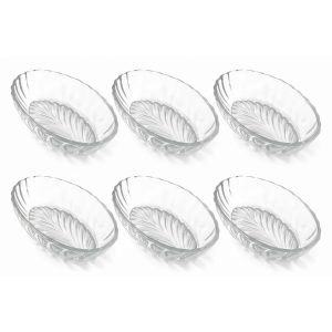 Set 6 boluri din sticla transparenta model frunza Santa pentru desert inghetata si snacks