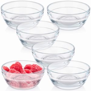 Set 6 sosiere din sticla transparenta 80 ml 9×3.8 cm boluri mici pentru aperitive si sosuri