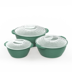 Set 3 boluri rotunde verzi cu capac textura diamant izolati pe fundal alb.